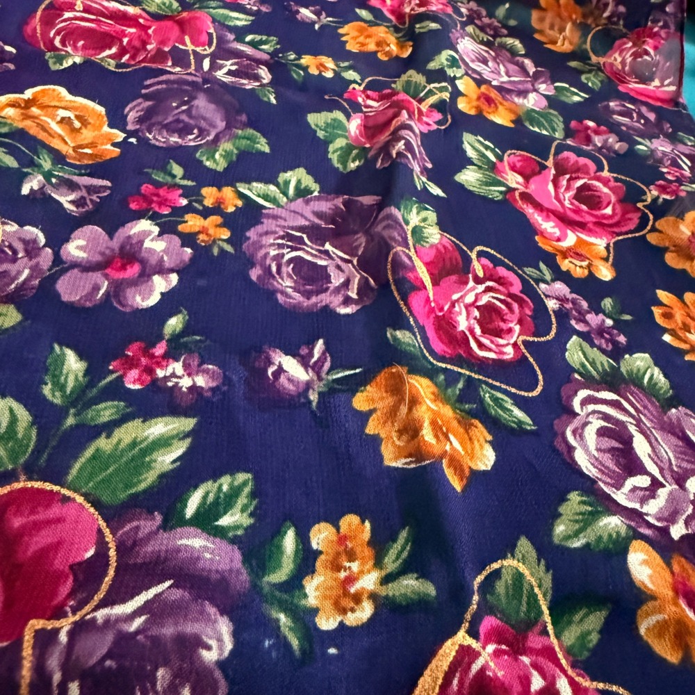 Vibrant‎ Floral Print Rayon Scarf Made in India Deep Blue